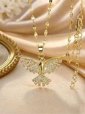 Gold Crystal Dove Pendant Necklace